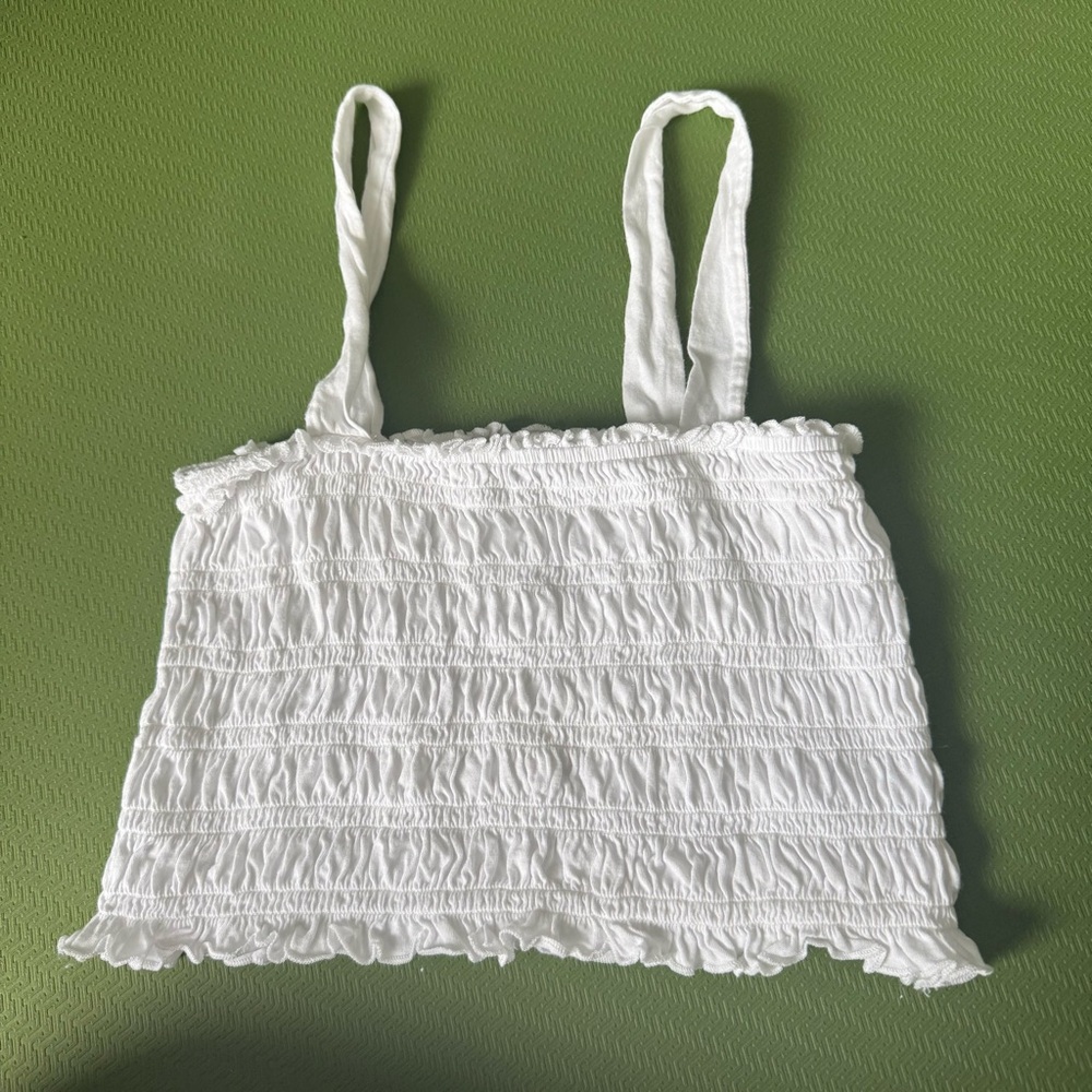 American Eagle Outfitters Ruffled White Tank Top